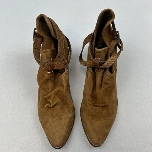 Musse & Cloud Tan Block Heel Ankle Boots Suede Pointed Toe EU 39 US 8 - Picture 3 of 8